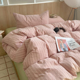 Popxstar 1pc Korean Cotton Pink Stripes Duvet Cover 150x200 Size Girl's Room housse de couette Skin friendly Breathable Comforter Sets HOT