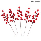 Popxstar 5Pcs Christmas Red Berry Articifial Flower Pine Cone Branch Christmas Tree Decorations Ornament Gift Packaging Home DIY Wreath