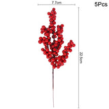 Popxstar 5Pcs Christmas Red Berry Articifial Flower Pine Cone Branch Christmas Tree Decorations Ornament Gift Packaging Home DIY Wreath