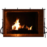 Popxstar Fireplace Fire Flame Background Winter Brick Wall firewood  Christmas  Backdrop Decoration Customize Photography Studio Props