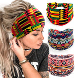 Popxstar Cotton Stretch Headband African Pattern Print Twist Style Elastic Hair Band Wide Hairbands Bandana Turban Knot Headwrap DIY