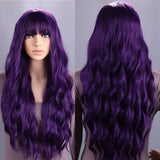 Popxstar Long Purple Wig for Women 28" Long Lavender Purple Wig With Bangs Curly Wavy Natural Cute Soft Wig for Costume Braids Anime