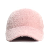 Popxstar New Fashion Fluffy Baseball Cap Men's Knitted Warm Winter Solid Color Casual Elegant  Hairy Fluff Hat