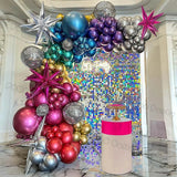 Popxstar Chrome Balloons Garland Arch Kit Disco Party Decoration with Metallic Purple Green Red Hot Pink Blue and Foil Disco Ball Balloon