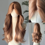 Popxstar Champagne Blonde Wig Lace Front Synthetic Wig Long Body Wavy Brown Wigs for Daily Use Headband Lolita Cosplay 가발  Perruque Femme