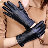 Popxstar Winter PU Leather Gloves Women Black Touch Screen Driving Gloves Fashion Soft Plus Velvet Warm Mittens