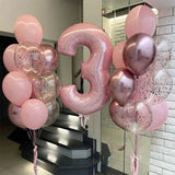 21pcs Pink 40inch Number Foil Latex Balloons Happy Birthday Party Decorations Kids Girl Baby 1 2 3 4 5 6 7 8 9 Year Old Supplies