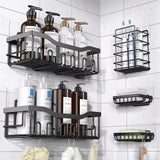 Popxstar Bathroom Storage Rack Kitchen Organizer Shelf Black Shelves Corner Frame Iron Shower Punch Free Mounted Caddy Rack