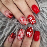 Popxstar 24pcs Christmas Wearable Press on Nails Red Fake Nails Detachable Short Square Nail Lovely False Nails Накладные Ногти Uñas 네일팁