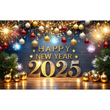 Popxstar 2025 Happy New Year Backdrops for Christmas Photography Decor Background Fireworks Celebrate Party Family Poster Photo Studio