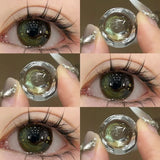 Popxstar 2PCS Colored Contact Lenses Prescription Myopia Degree -0.00 to -8.00 Green Lens Blue Beauty Pupil Makeup