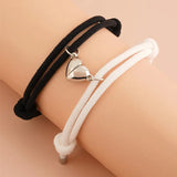 Popxstar 2pcs Magnet Bracelet Magnetic Bracelet Couple Lock Heart Magnetic Bracelet Adjustable Braided Rope Friendship Bracelet for Two