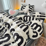 Popxstar Korean Style Black Letter Bedding Set Bed Flat Sheet Pillowcase Fashion Duvet Cover Set Kid Adult Queen Full Twin Size Bed Cover