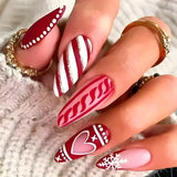 Popxstar 24pcs French Wearable Press on Nails Christmas Almond Fake Nails Detachable Nail Flower False Nails Накладные Ногти Postizas 네일팁