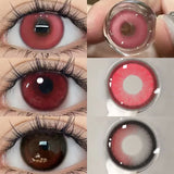 Popxstar 1Pair Red Colour Contacts Lenses Prescription Myopia Halloween Red Eye Lenses Beauty Pupil Makeup Lenses