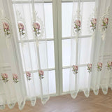 Popxstar Luxury Pink Peony Embroidery Tulle Curtain For Living Room Bedroom American Pastoral Flower White Sheer Voile Drapes Custom