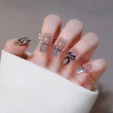 Popxstar 24Pcs Short Square False Nails with Jelly Adhesive Glitter Gradient Design Detachable Fake Fingernails Full Cover Press on Nails