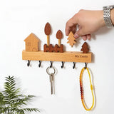 Popxstar Creative Wooden Wall Mounted Key Storage Rack with 6 Hooks Wall Key Organizer,Home Decor for Entryway Hallway