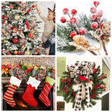 Popxstar 5Pcs Christmas Red Berry Articifial Flower Pine Cone Branch Christmas Tree Decorations Ornament Gift Packaging Home DIY Wreath