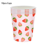 Popxstar Strawberry party disposable Tableware Paper cups plates Kids girls Birthday Supplies baby shower Strawberry Party Decor balloons