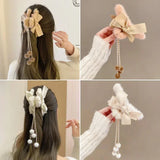 Popxstar cute winter outfits New Fashion Bow Tassel Pendant Hair Clips Korea Ponytail Plush Shark Claw Girls Fall and Winter Gift Hair Accessories