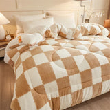 Popxstar Checkerboard Super Thick Warm Winter Blankets Soft Artificial Lamb Cashmere Weighted Blanket Fluffy Warmth Duvet Comforter Quilt