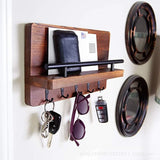 Popxstar Wooden Wall Key Holder, Decorative Key and Mail Holder with Shelf Has Large Key Hooks for Bags, Coats, Umbrella