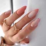 Popxstar 24Pcs White Aurora Almond False Nails Simple with French Design Wearable False Nails Glitter Full Cover Press on Nails Tips Art