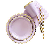 Popxstar Purple Gold Party Paper Cup Plate Straw For Birthday Carnival Kids Favors Wedding Decor Disposable Tableware Party Supplies