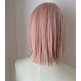 Popxstar Sweet Short Bob Wig for Women Lace Front Wigs Headband Summer Fresh Pink Blonde Short Hair Cosplay Pink Wig Lolita