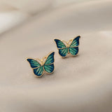 Popxstar Cute Korean Earrings Butterfly Bling Zircon Stone Rose Gold Color Stud Earring for Women Fashion Jewelry New Gift