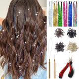 Popxstar 48 Inch Hair Tinsel Kit With Tool 1200 strands Tinsel Hair Extensions 12 Colors Fairy Hair Tinsel, Sparkling Shiny Hair Tinsel