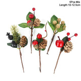 Popxstar 5Pcs Christmas Red Berry Articifial Flower Pine Cone Branch Christmas Tree Decorations Ornament Gift Packaging Home DIY Wreath