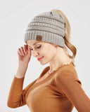 Popxstar New Lady Knitted Hats for Women Girls Skiing Baseball Cap Openings Horsetail Hat