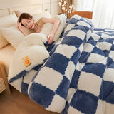 Popxstar Checkerboard Super Thick Warm Winter Blankets Soft Artificial Lamb Cashmere Weighted Blanket Fluffy Warmth Duvet Comforter Quilt