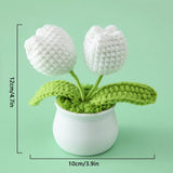 Popxstar 1pc Handmade Woven Flower Potted Artificial Knitted Crochet Tulip Plant Ornaments DIY Material Kit Home Desktop Wedding Decor