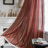 Popxstar American Bohemian Style Red Gilding Stripe Cotton Linen Printing Semi Transparent Living Room Blackout Home Window Curtain