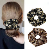 Popxstar Korean Woman Large Elegant Golden thread Flower Cloth Elastics Hair Band Senior Scrunchies Ponytail Holder Girls Hair Accessorie