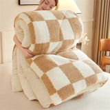 Popxstar Checkerboard Super Thick Warm Winter Blankets Soft Artificial Lamb Cashmere Weighted Blanket Fluffy Warmth Duvet Comforter Quilt