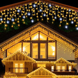 Popxstar Christmas Decorations Festoon Led Icicle Curtain Lights Outdoor Warm White With White Flash Fairy Light Clear Wire New Year 2025