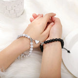 Popxstar Magnet Couple Bracelets for Woman Men Romantic Heart Matching Lovers Natural Stone Beads Yoga Bracelet Valentine Gift Jewelry