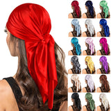 Popxstar 90*90cm Solid Color Satin Square Head Scarf Fashion Square Head Wrap Shawl Scarves Ladies Foulard Hijab Neckerchief Bandana