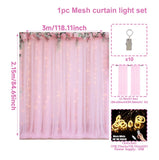 Popxstar 2pcs Pink White Tulle Backdrop Curtains with Lights for Party Wedding Arch Baby Shower Birthday Party Photo Shoot Decorations