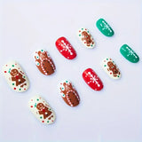 Popxstar 24pcs Christmas False Nail Long Ballet Nail Extension Full Cover Manicure Gingerbread Man Wearable Press On Fake Nail Nail Decor