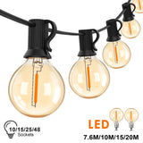 Popxstar G40 Outdoor String Light Vintage Amber Glass Led Bulb Dimmable IP44 Waterproof Home Patio Decor Connectable Garland Fairy Light