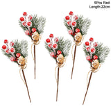 Popxstar 5Pcs Christmas Red Berry Articifial Flower Pine Cone Branch Christmas Tree Decorations Ornament Gift Packaging Home DIY Wreath