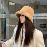 Popxstar Women Winter Outdoor Vacation Lady Panama Thickened Soft Warm Fishing Cap Faux Fur Rabbit Bucket Hat