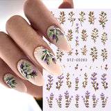 Popxstar Flowers 3D Nail Stickers Purple Pink Tulip Leaf Spring Summer Nail Art Decals Adhesive Slider for Nail Decoration Foils Tattoo