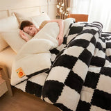 Popxstar Checkerboard Super Thick Warm Winter Blankets Soft Artificial Lamb Cashmere Weighted Blanket Fluffy Warmth Duvet Comforter Quilt