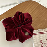 Popxstar Woman Elegant Velvet Elastics Hair Band Small Golden Tablet Solid Color Scrunchies Hair Ties Ponytail Holder Hair Accessories